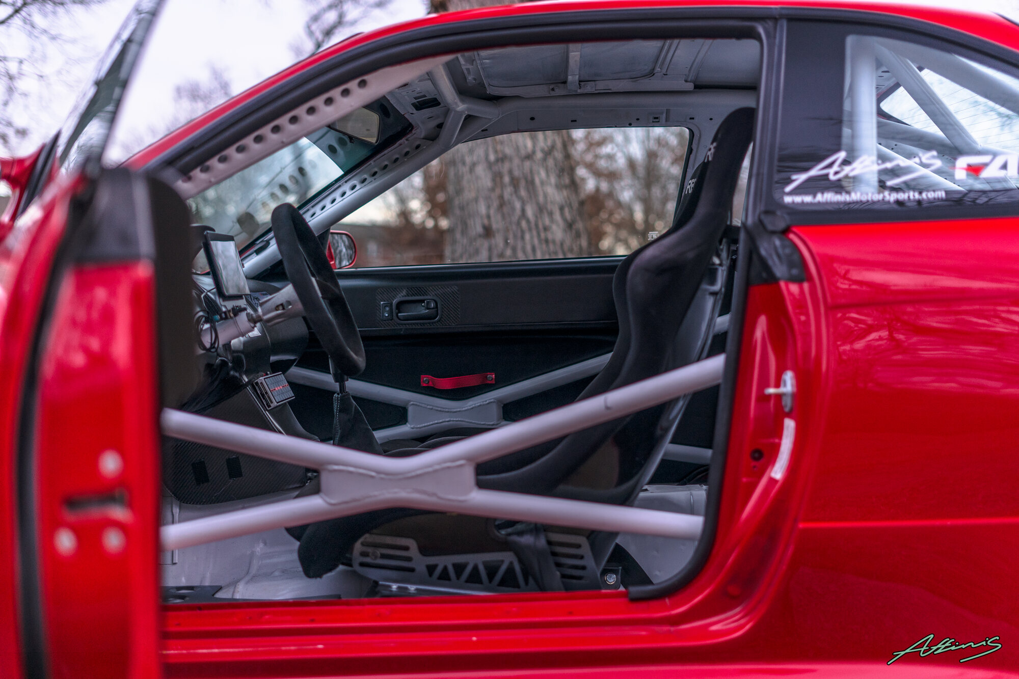 Affinis S14 cockpit — roll cage and Recaro